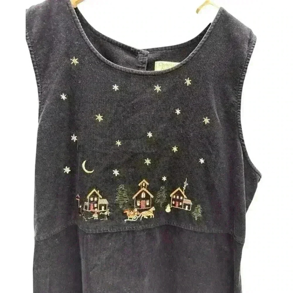 Christopher & Banks Embroidery Medium Blue Corduroy Christmas Village Jumper - Picture 3 of 12